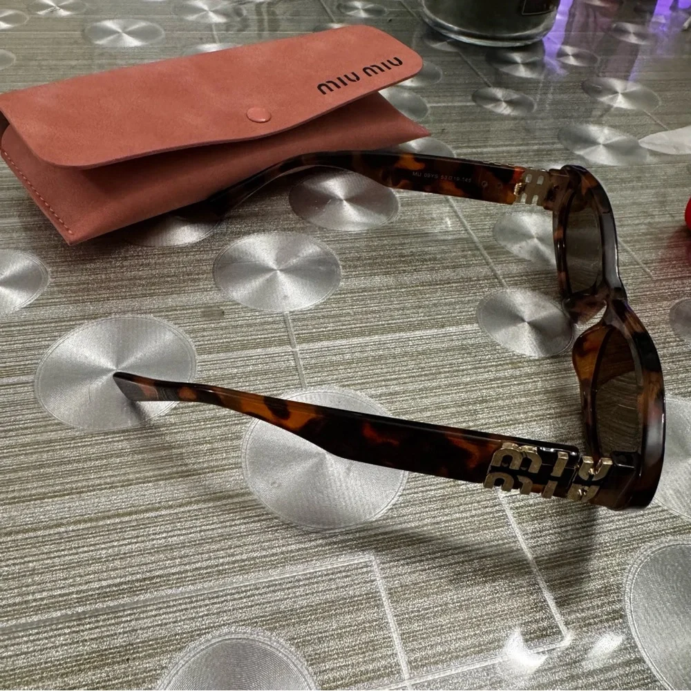 Miu Miu Brown Tortoise Sunglasses with Pink Case - Picture 2 of 6